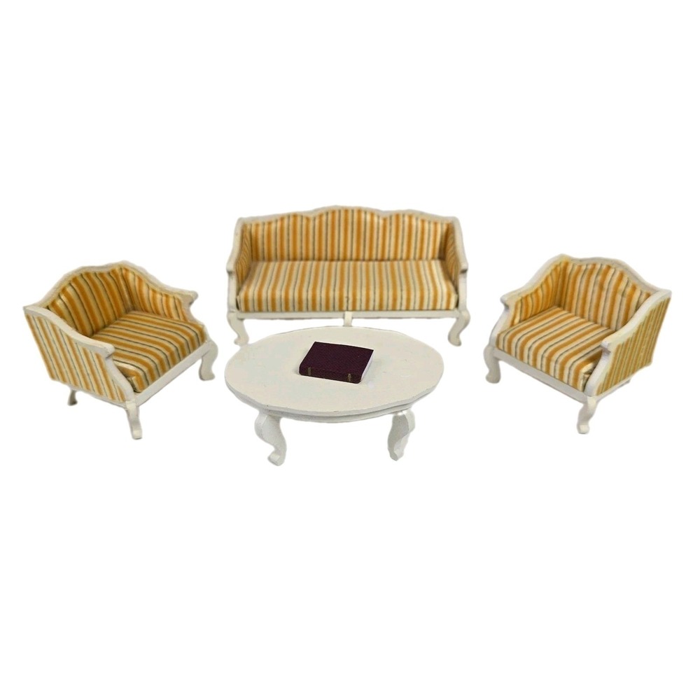 LUNDBY Royal Striped Fabric Living Room Set with Cocktail Table Vintage 70s Mini